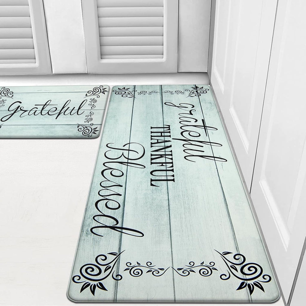 Findosom 2pcs Kitchen Rug Set, 18"x30"+18"x47" Non-slip Anti-Fatigue Kitchen Mats Farmhouse Waterproof Kitchen Runner,Ergonomic Comfort Cushioned Standing Mat for Floor,Home,Office,Sink,Laundry Blue