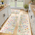 Findosom Floral Non-Slip Kitchen Rugs Set of 3,Washable Kitchen Mat Farmhouse Kitchen Floor Mats Runner for Home Sink Entrance Laundry Hallway,20"x32"+20"x47"+20"x59" Beige