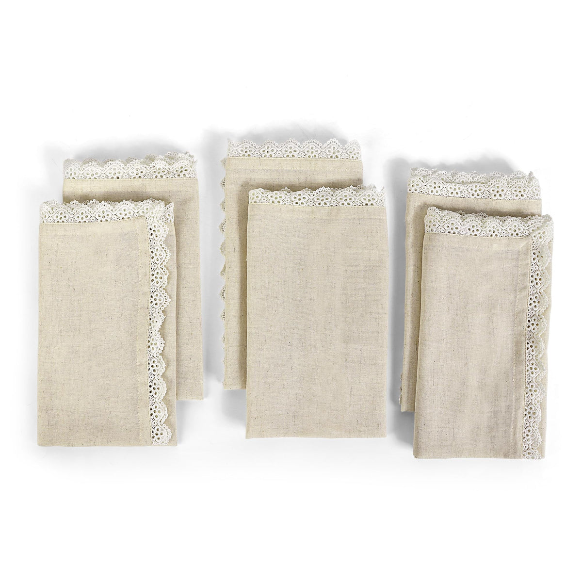 Fingercraft Cloth Napkin, Soft Quality Cotton Linen Blend Fabric, Dinner Napkins with Premium White Lace, 6 Pack, 20”x20” Aqua