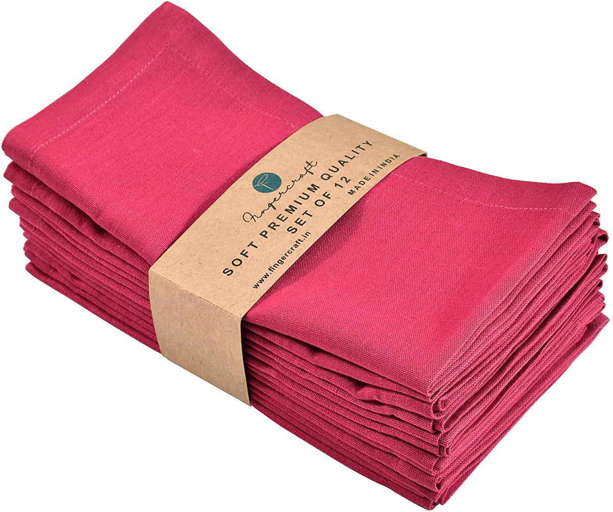 Fingercraft Cloth Napkin, Solid Color Cotton Linen Blend Table Napkins, Soft and Absorbent Fabric, Set of 12, Blush Pink