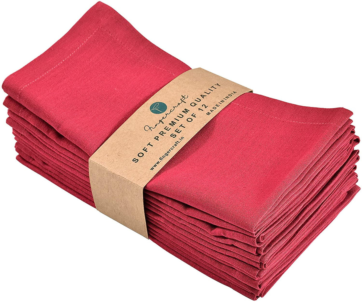 Fingercraft Cloth Napkin, Solid Color Cotton Linen Blend Table Napkins, Soft and Absorbent Fabric, Set of 12, Blush Pink