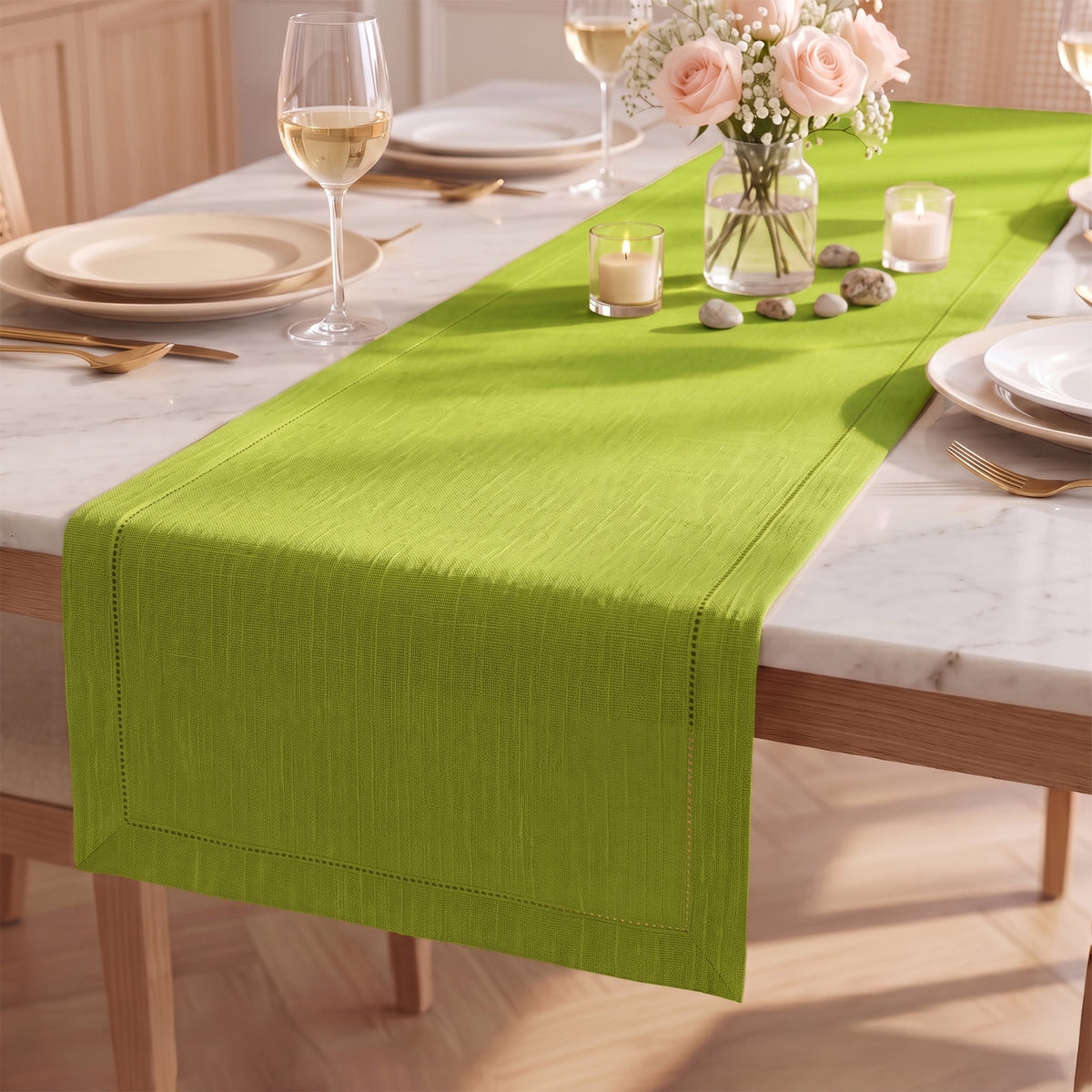 Fingercraft Table Runners, Cotton Dinner Table Centerpiece with Beautiful Premium Lace, Home and Dining Aqua-90