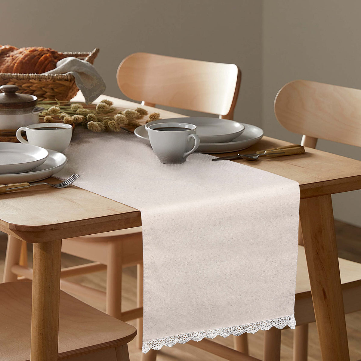 Fingercraft Table Runners, Cotton Dinner Table Centerpiece with Beautiful Premium Lace, Home and Dining Aqua-90