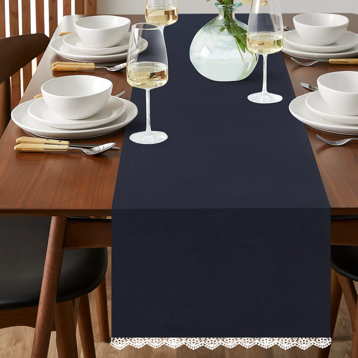 Fingercraft Table Runners, Cotton Dinner Table Centerpiece with Beautiful Premium Lace, Home and Dining Aqua-90