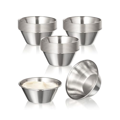 Fit Meal Prep [24 Pack 1.5 oz Stainless Steel Dipping Sauce Cups, Reusable Metal Ramekins, Commercial Grade Condiment Bowls, Individual Portion Cups, Small Round Au Jus Cup for Home, Restaurant