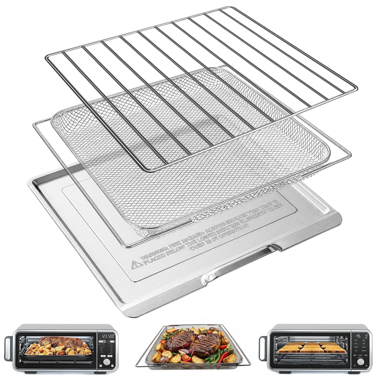 Air Fryer Replacement Parts for Ninja Flip Toaster Oven & Air Fryer SP151, 13.8''× 10.6'' Air Fryer Accessories Basket Grill Rack Crumb Tray Drip Pan