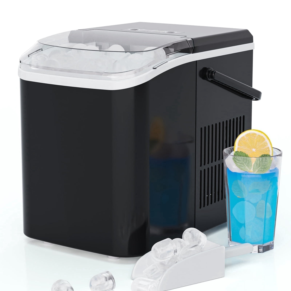 CONCETTA Portable Ice Maker Machine, 26.5 lb/Day Ice, Two Ice Sizes, Self-Cleaning Function, Bullet Ice Maker with Ice Scoop & Basket, Green