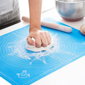 Gixusil Silicone Pastry Mat Rolling Pin Mat with Measurements Nonstick Kneading Board for Rolling Dough Reusable Thicken Pad Pie Bread Cookie Sheet Baking Oven Mat Placement Pad 15.75*19.68Inch（Blue)