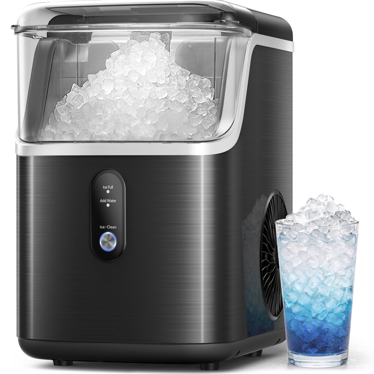 Goosiay Nugget Ice Maker Countertop, 33lbs Per Day Portable Ice Machine with Soft Chewable Pellet Ice, Stainless Steel, Black