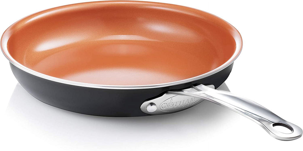 Gotham Steel 9.5 Inch Copper Non Stick Frying Pans, Ceramic Non Toxic Frying Pans Nonstick Skillet, Lightweight, Stay Cool Handle, Oven and Dishwasher Safe