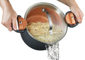 Gotham Steel 5 Qt Nonstick Pasta Pot Pasta Pot with Strainer Lid & Twist and Lock Handles, Multipurpose Ceramic Stock Pot, Soup Pot with Lid, Pasta Cooker, Spaghetti, Rice, Dishwasher Safe, Copper