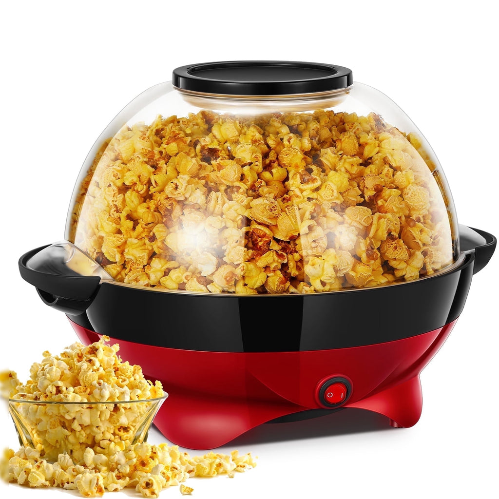 HOUSNAT Electric Popcorn Popper, 6-Quart/28-Cup, Fast Hot Oil Pop corn Maker Machine, Thicken Transparent Cover