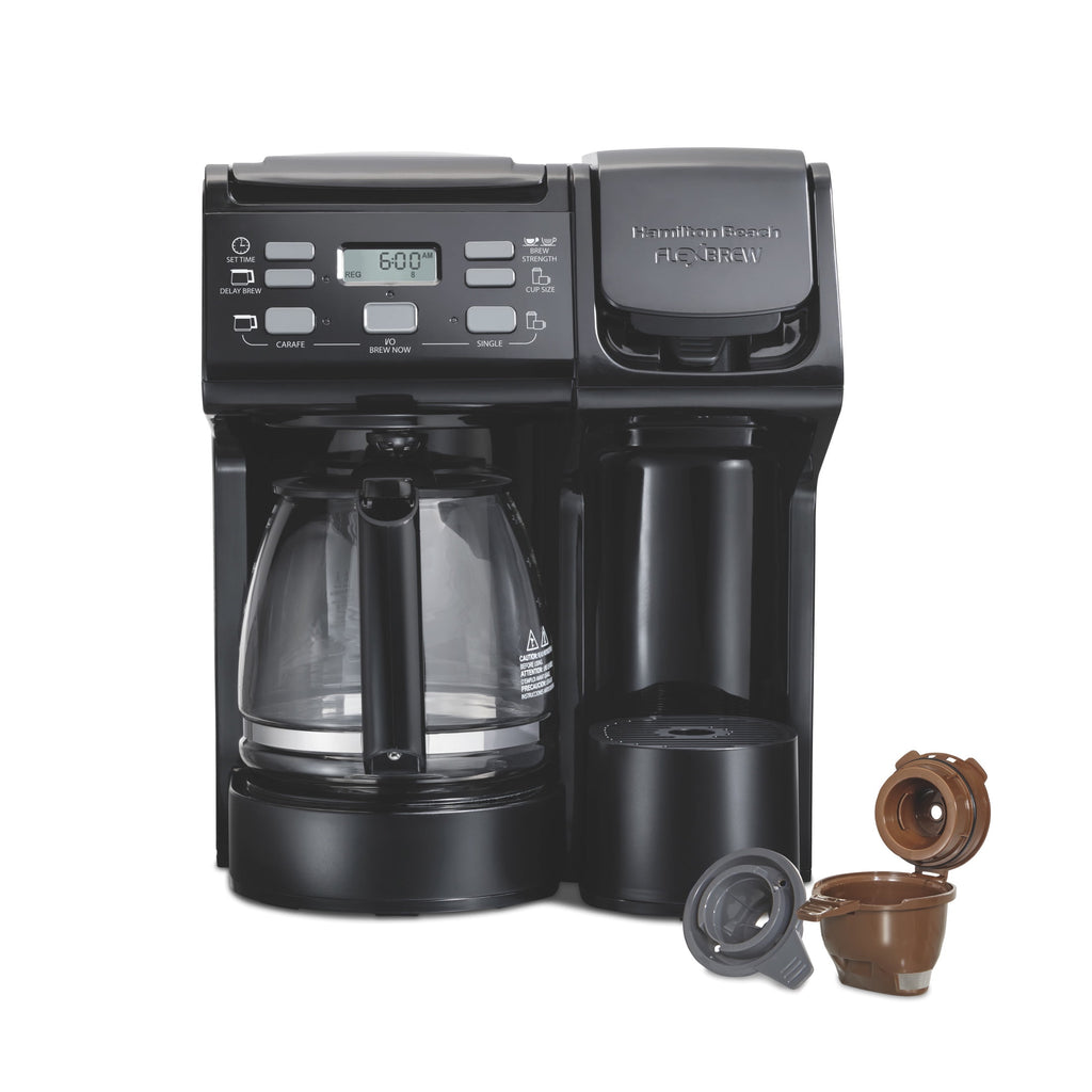 Hamilton Beach FlexBrew Coffee Maker, K Cup Pod Compatible Single Serve Coffee Maker & 12-Cup Coffee Pot, Black