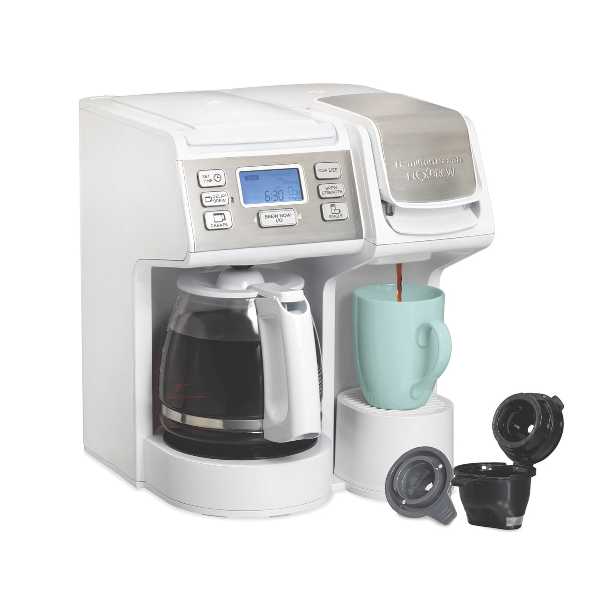 Hamilton Beach FlexBrew Coffee Maker, K Cup Pod Compatible Single Serve Coffee Maker & 12-Cup Coffee Pot, Black