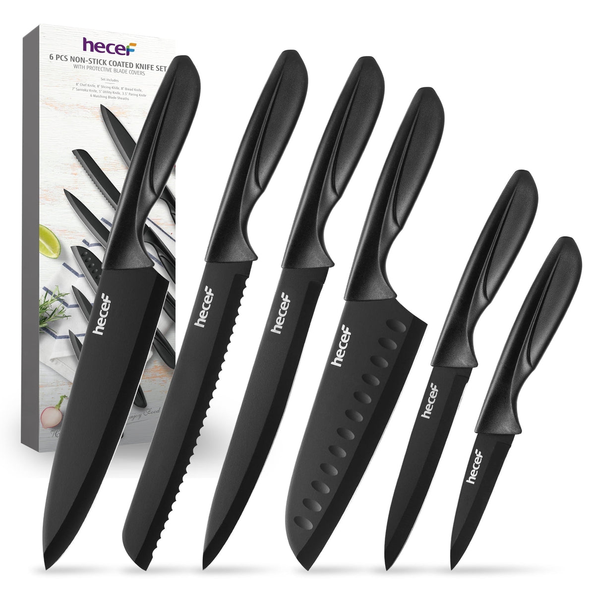 Hecef 3-Piece Kitchen Knife Set Chef, Santoku and Paring Knives, Ultra Sharp, Rust-Resistant