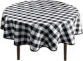 Hiasan Checkered Round Tablecloth 60 Inch - Waterproof Stain and Wrinkle Resistant Washable Fabric Table Cloth for Dining Room Party Outdoor Picnic, Black and White