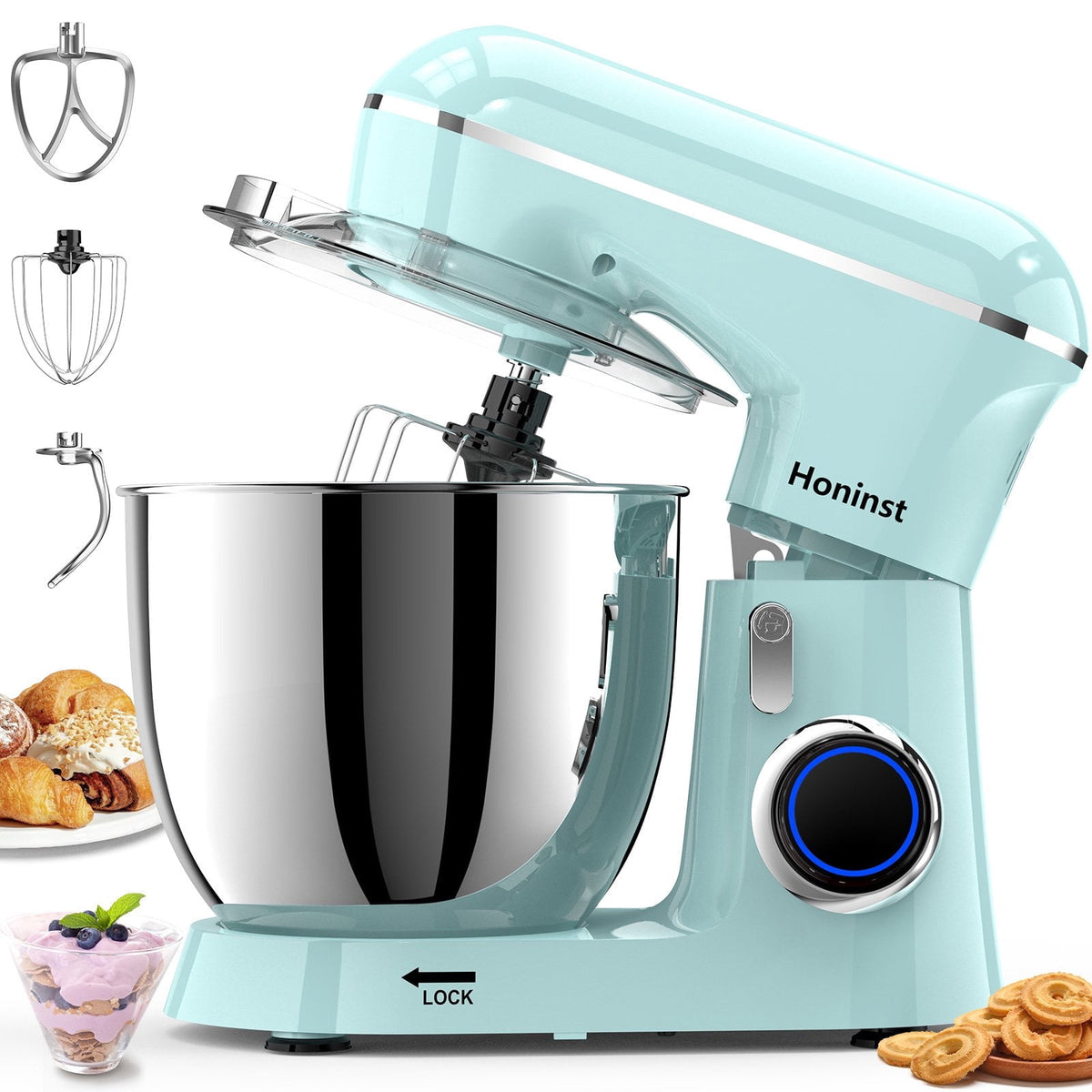Honinst 6.5 QT Electric Stand Mixer, 10+P Speeds Lightweight with Tilt-Head Kitchen Stand Mixer, Dough Hook, Whisk, Beater and Bowl, Food Mixer for Baking, Cake and Most Home Cooks