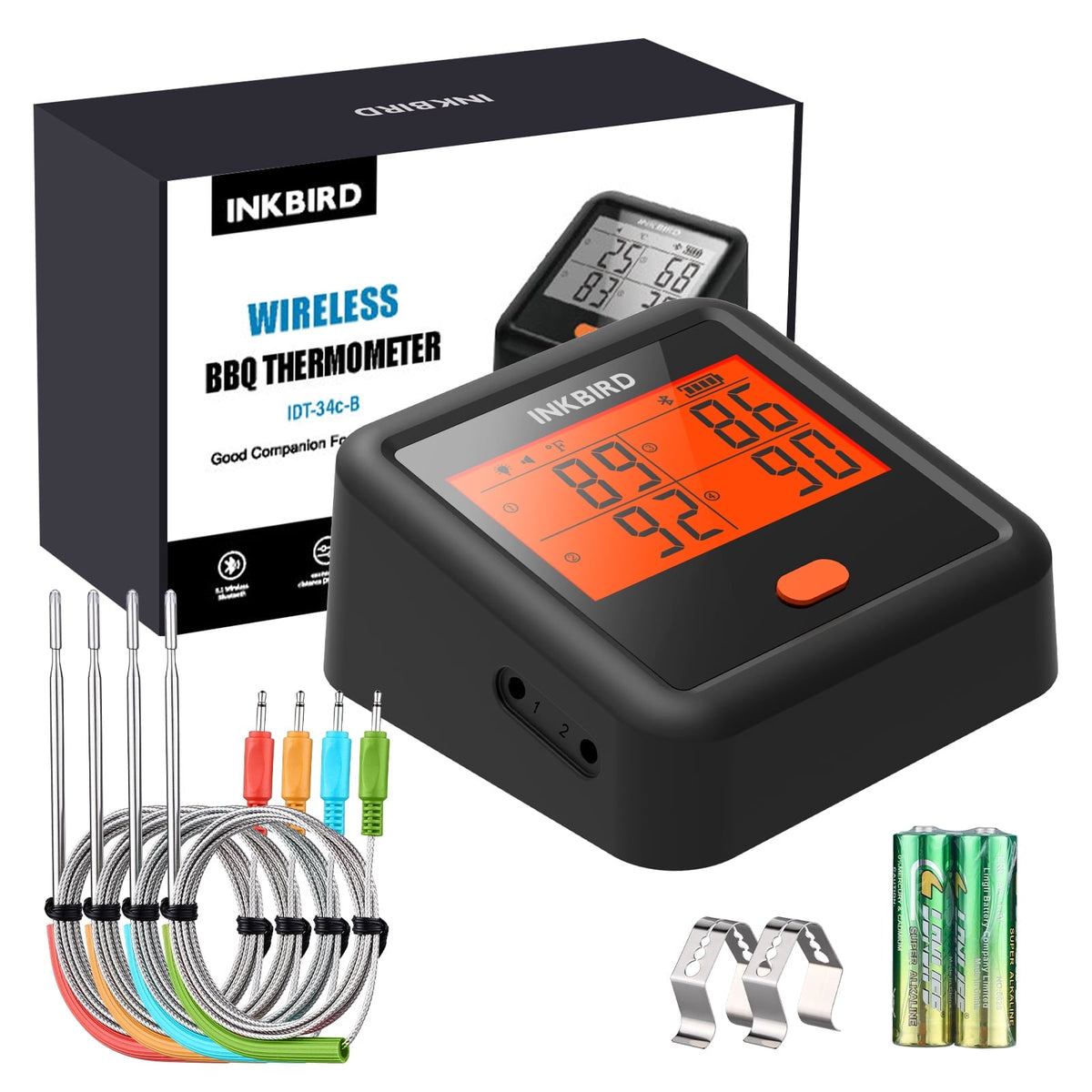 INKBIRD Bluetooth Meat Thermometer for Grilling and Smoking, Grill Thermometer with 4 Meat Probes, Stepless Dimming Backlit LCD, Free App Control, Temperature Pre-Alarm,Temperature Alarms