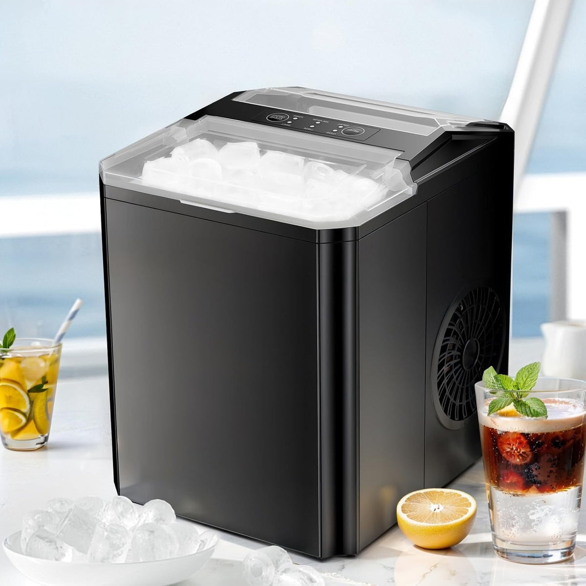 Ice Maker, Portable Countertop Icemaker Machine, Self Cleaning Quiet 2 Sizes Bullet Cubes Makers, 9 Cubes in 6 Mins, 26lbs/24Hrs with Ice Scoop, Basket for Home Kitchen Party,White