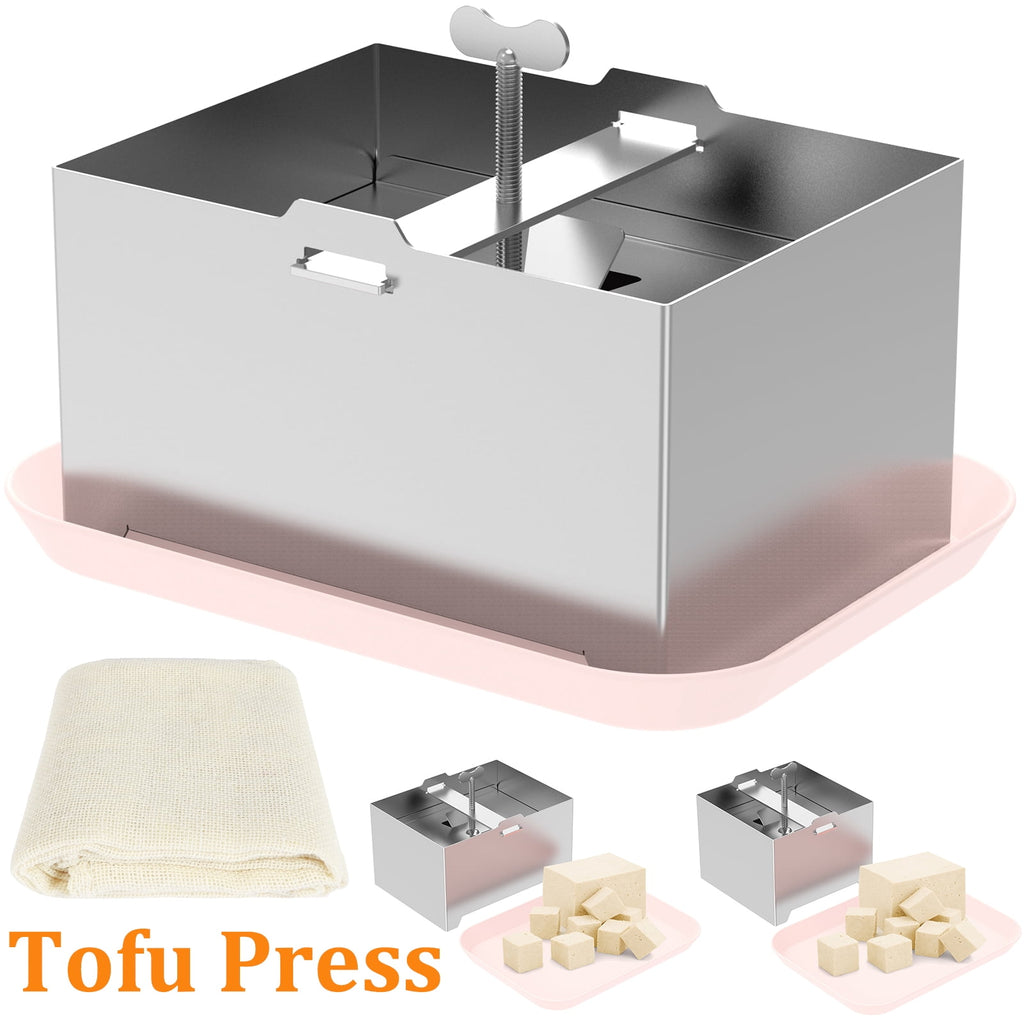 Ihvewuo Stainless Steel Tofu Press, Pressure Adjustable Tofu Press Maker with Drip Tray, Silver