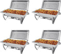 Jacgood Chafing Dish Buffet Set 4 Pack 8QT Full Pan Stainless Steel Food Warmer Chafer Complete Set with Water Pan, Chafing Fuel Holder for Home Party, Buffets, Wedding, Banquet, Catering Events