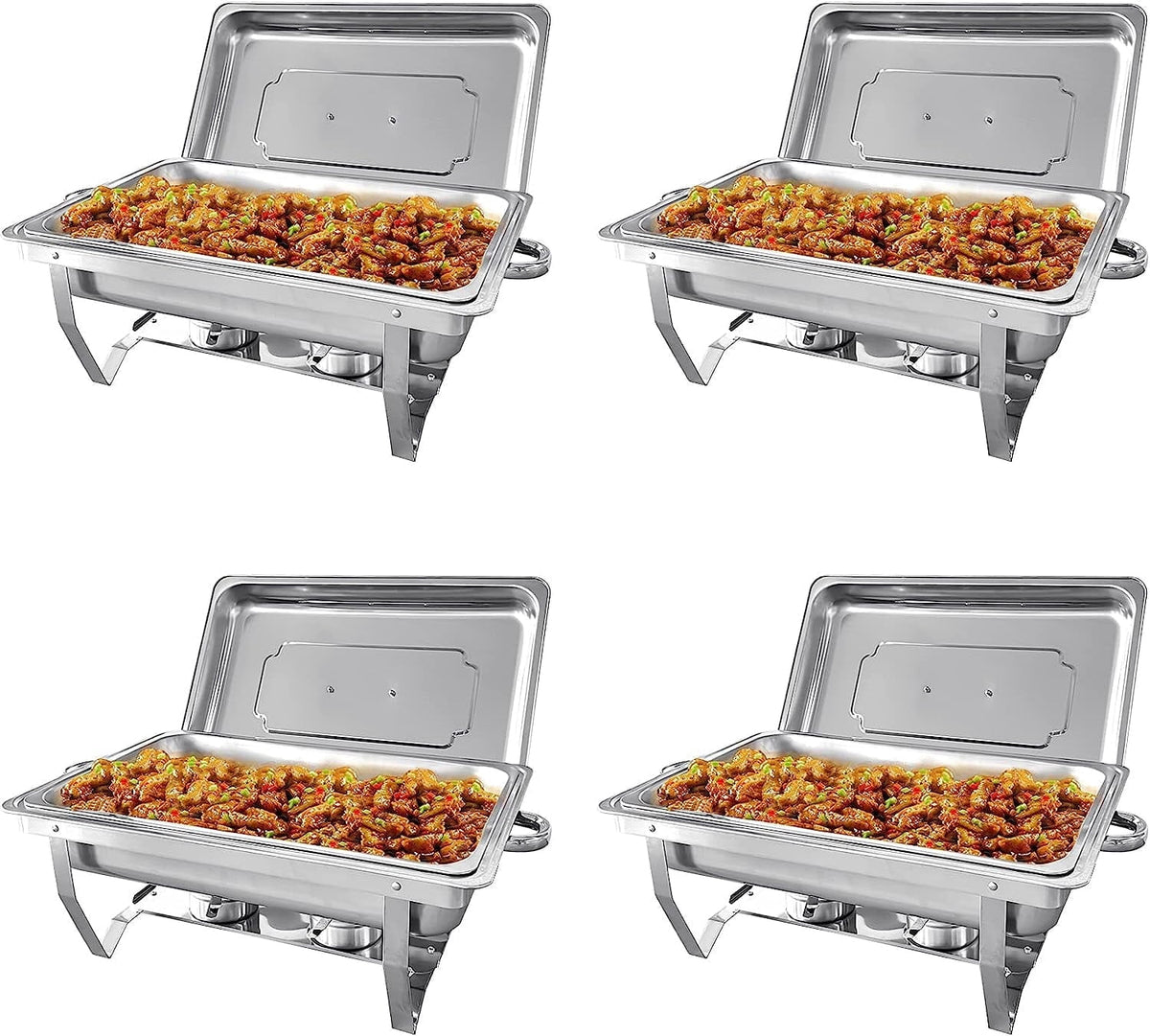 Jacgood Chafing Dish Buffet Set 4 Pack 8QT Full Pan Stainless Steel Food Warmer Chafer Complete Set with Water Pan, Chafing Fuel Holder for Home Party, Buffets, Wedding, Banquet, Catering Events