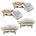 Jacgood Rectangle Golden Chafing Dish Buffet Set, 8Qt 4 Pack Full Pan Stainless Steel Catering Warmer Set with Water Pan for Home Party, Buffets, Wedding, Banquet, Catering Events