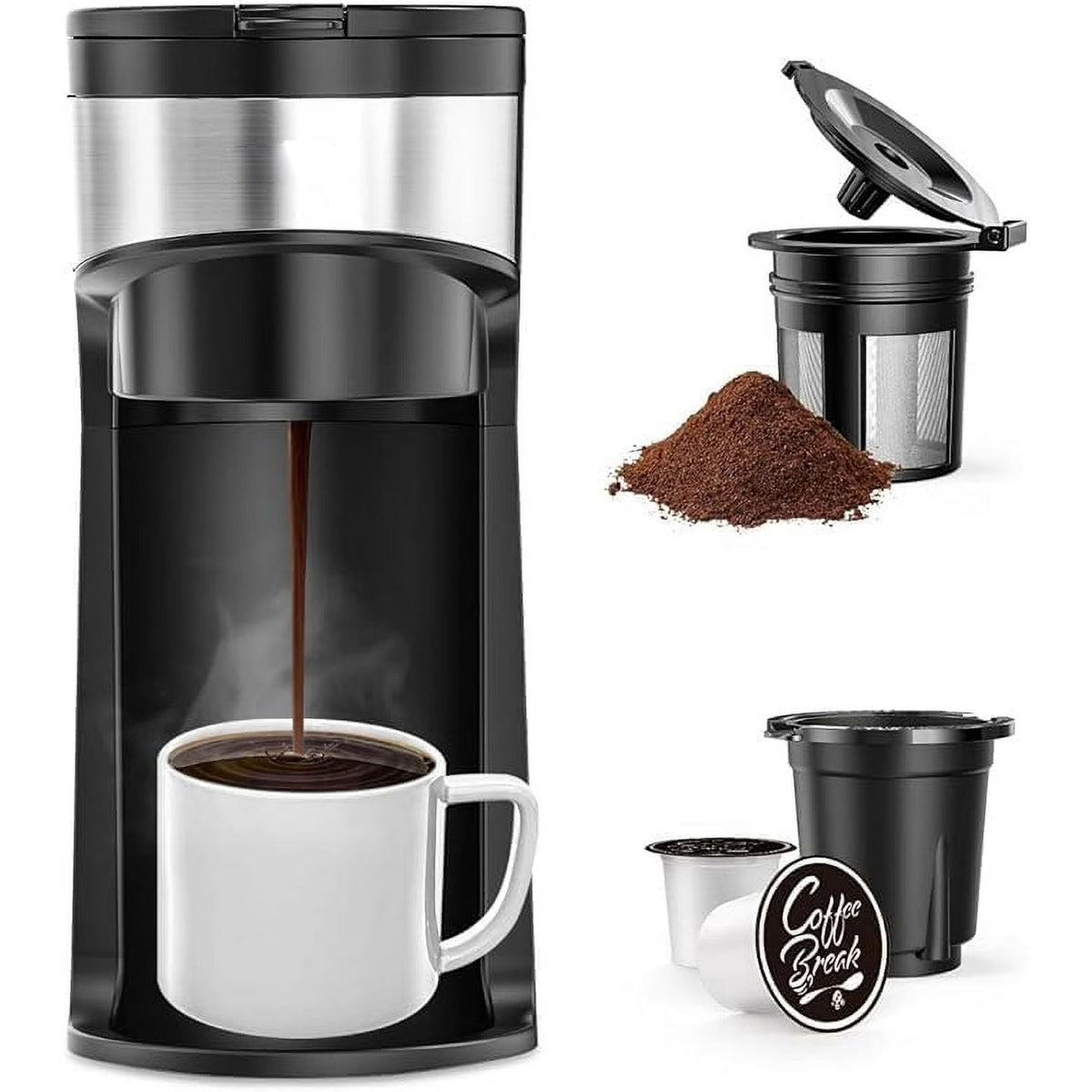 Jesslyn Single Serve Coffee Maker: Coffee Machine Compatible with K Cup Capsules & Grounds, Black