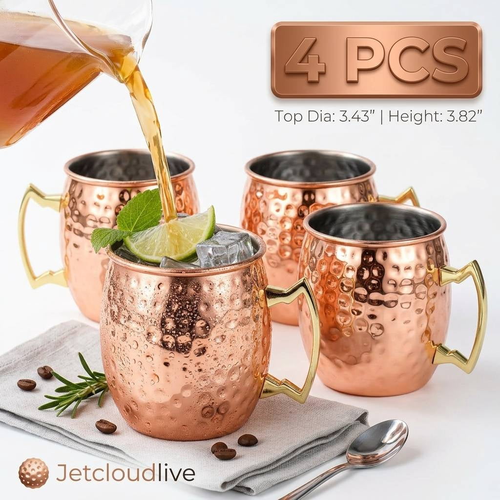 Jetcloudlive Moscow Mule Mugs Set of 2,16 oz Hammered Copper Cups with 304 Stainless Steel Lining and Gold Brass Handles,Perfect for Cold Drinks,Beer,Wine,Bars,Parties,Gifts