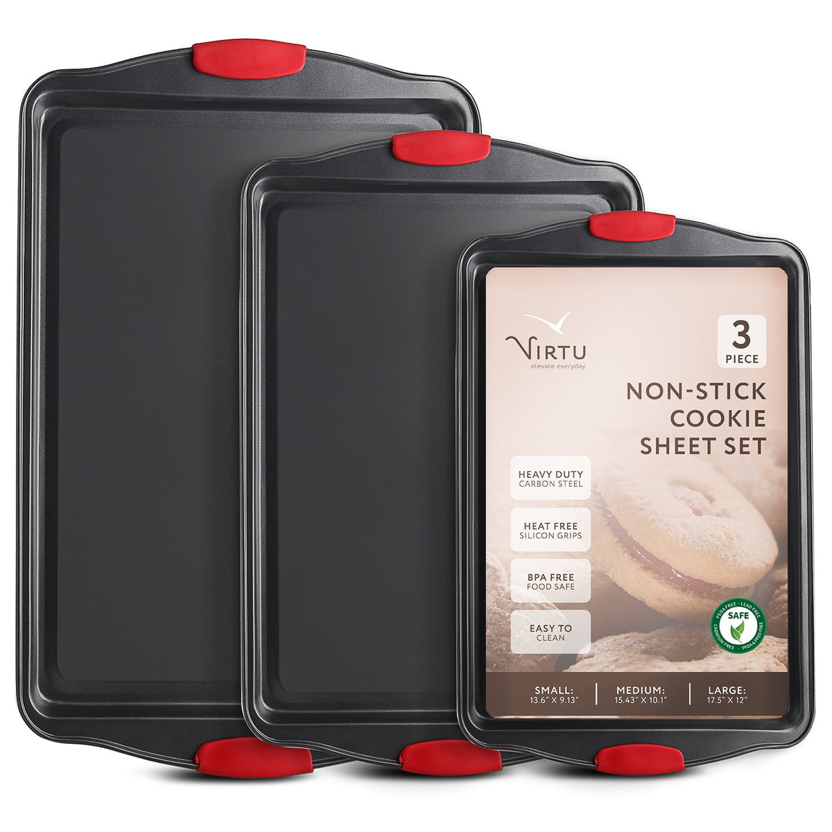 Joytable Cookie Sheet Set, Steel Baking Pans Set, Durable Baking Sheets for Oven, Cookie Sheet Non-Stick Sets For Oven, Black, 3pc