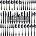 Kikcoin 42 Pcs Silverware Set for 8, Stainless Steel Flatware Set, Mirror-Polished Spoons, Forks and Knife Set, Cutlery Utensils Set for Kitchen, Wedding and Restaurant, Black