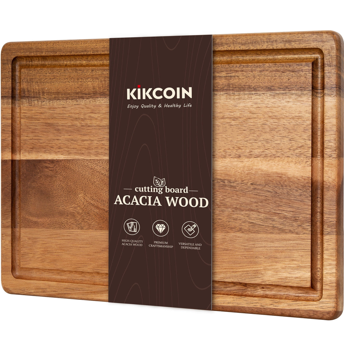 Kikcoin Acacia Wood Cutting Board, Cutting Board Set of 3 with Juice Groove, Wooden Chopping Boards for Kitchen, for Meat & Vegetables