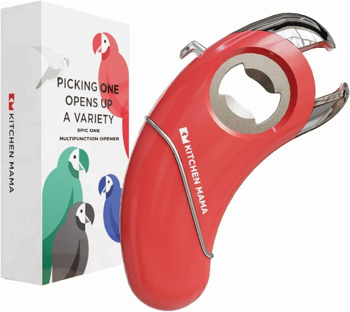 Kitchen Mama Epic One Magnetic Multifunction Opener: Beer, Soda Can, Pull Tab, Jar Opener (Red)