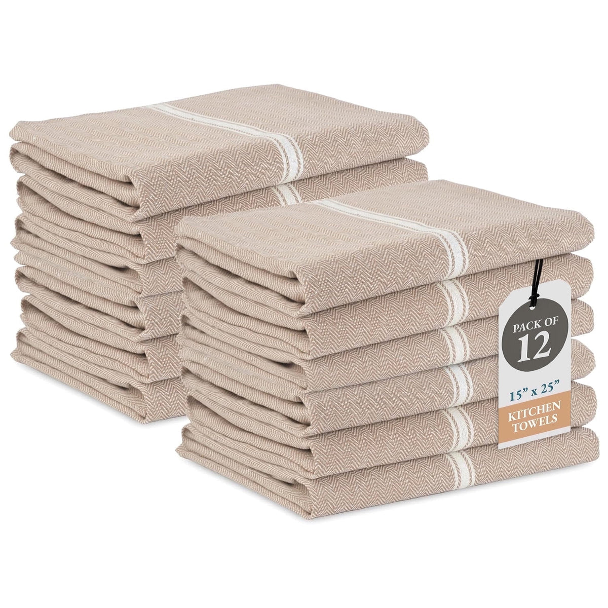 Kitchen Towels Set - 100% Pure Cotton Super Absorbent Hand Towel, Grey Tea Towels, Soft & Durable, Pack of 12 – 15”x25”, Grey Stripe