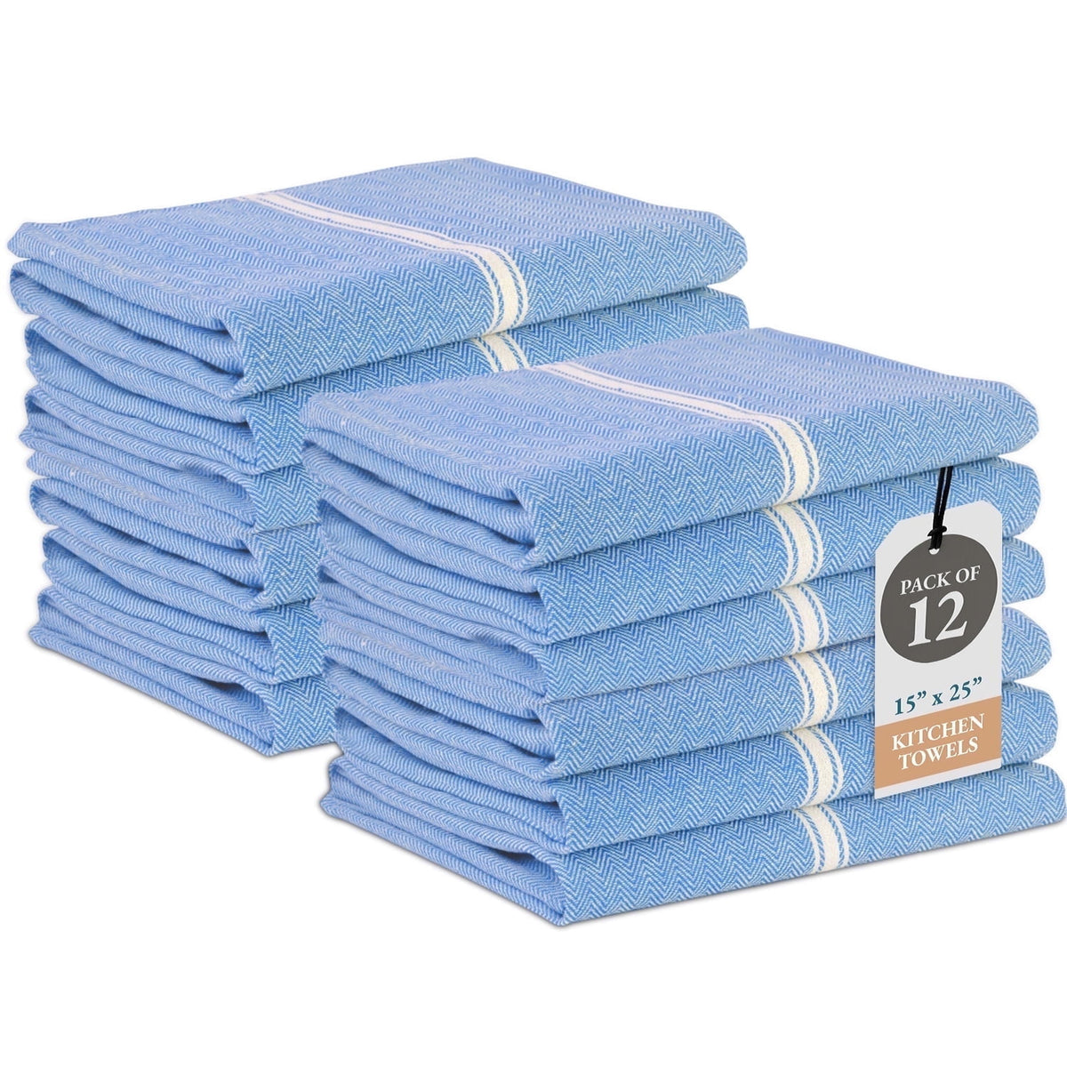Kitchen Towels Set - 100% Pure Cotton Super Absorbent Hand Towel, Grey Tea Towels, Soft & Durable, Pack of 12 – 15”x25”, Grey Stripe