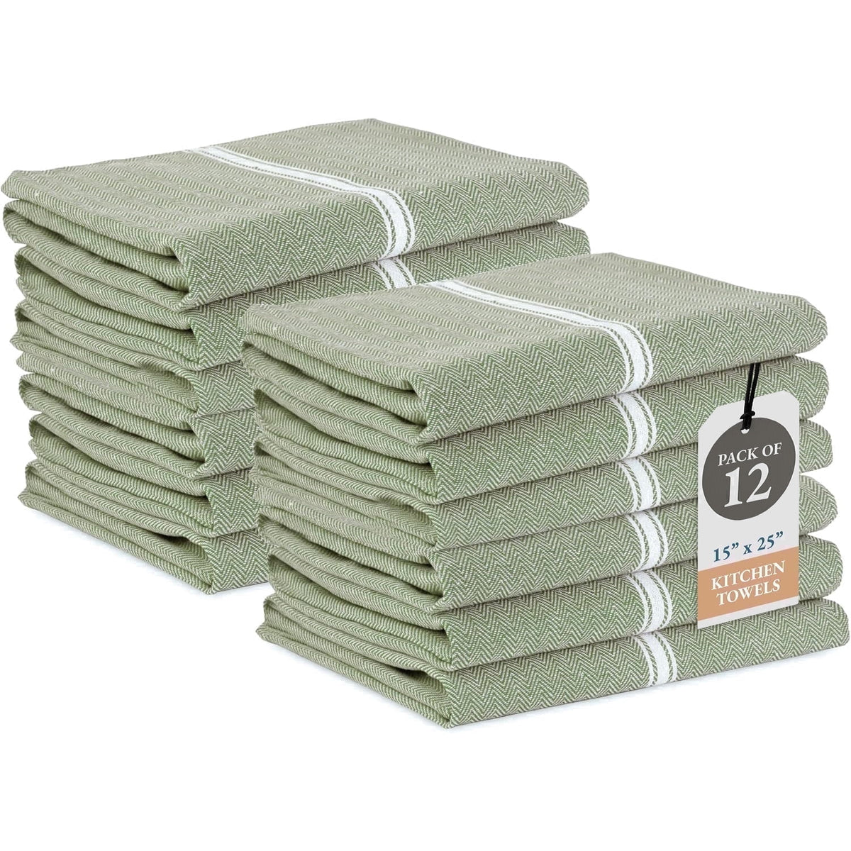 Kitchen Towels Set - 100% Pure Cotton Super Absorbent Hand Towel, Grey Tea Towels, Soft & Durable, Pack of 12 – 15”x25”, Grey Stripe