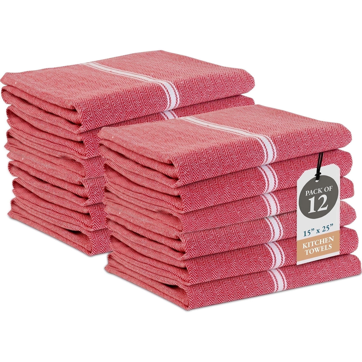 Kitchen Towels Set - 100% Pure Cotton Super Absorbent Hand Towel, Grey Tea Towels, Soft & Durable, Pack of 12 – 15”x25”, Grey Stripe