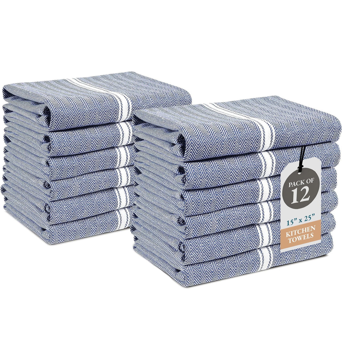 Kitchen Towels Set - 100% Pure Cotton Super Absorbent Hand Towel, Grey Tea Towels, Soft & Durable, Pack of 12 – 15”x25”, Grey Stripe