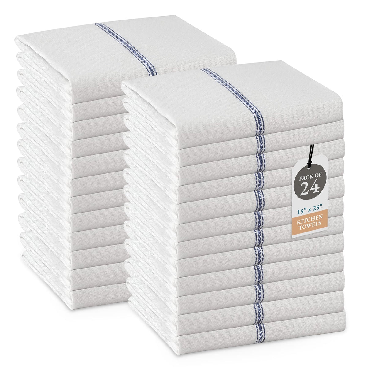 Kitchen Towels Set - 100% Pure Cotton Super Absorbent Hand Towel, Grey Tea Towels, Soft & Durable, Pack of 12 – 15”x25”, Grey Stripe