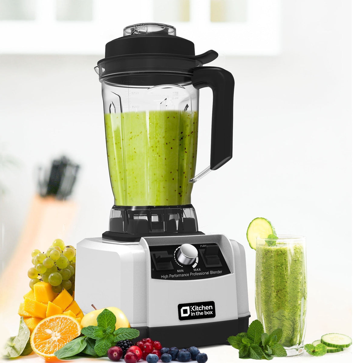 Kitchen in the box 68 oz Countertop Blender, 1450W (2 HP) Smoothie & Ice-Crushing Blender with Stainless Steel Blades, BPA-Free Tritan Jar — Black