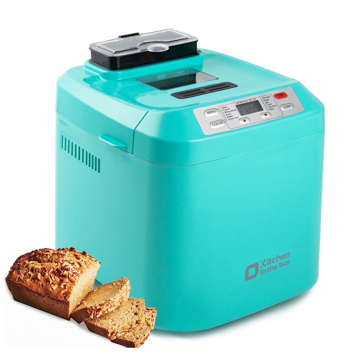 Kitchen in the Box 2lb Bread Maker with Auto Fruit Nut Dispenser, 12-in-1 Gluten-Free Bread Machine, 13H Delay Timer, Nonstick Pan, Keep Warm, White