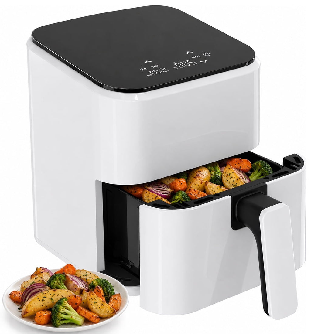 LIFERECORD 3QT Compact Air Fryer, Touch Panel, 800W, 160-400°F, Auto Shut-Off & Overheat Protection, White, for Single/Small Family