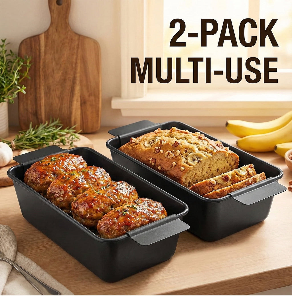 LIMICAR 2 Pack Meatloaf Pan with Drain Tray, Nonstick Baking Loaf Pan for Roasting Meat,Bread,Turkey Meatloaf,Reduce Fat and Keep Healthy,9 x 5 Inch