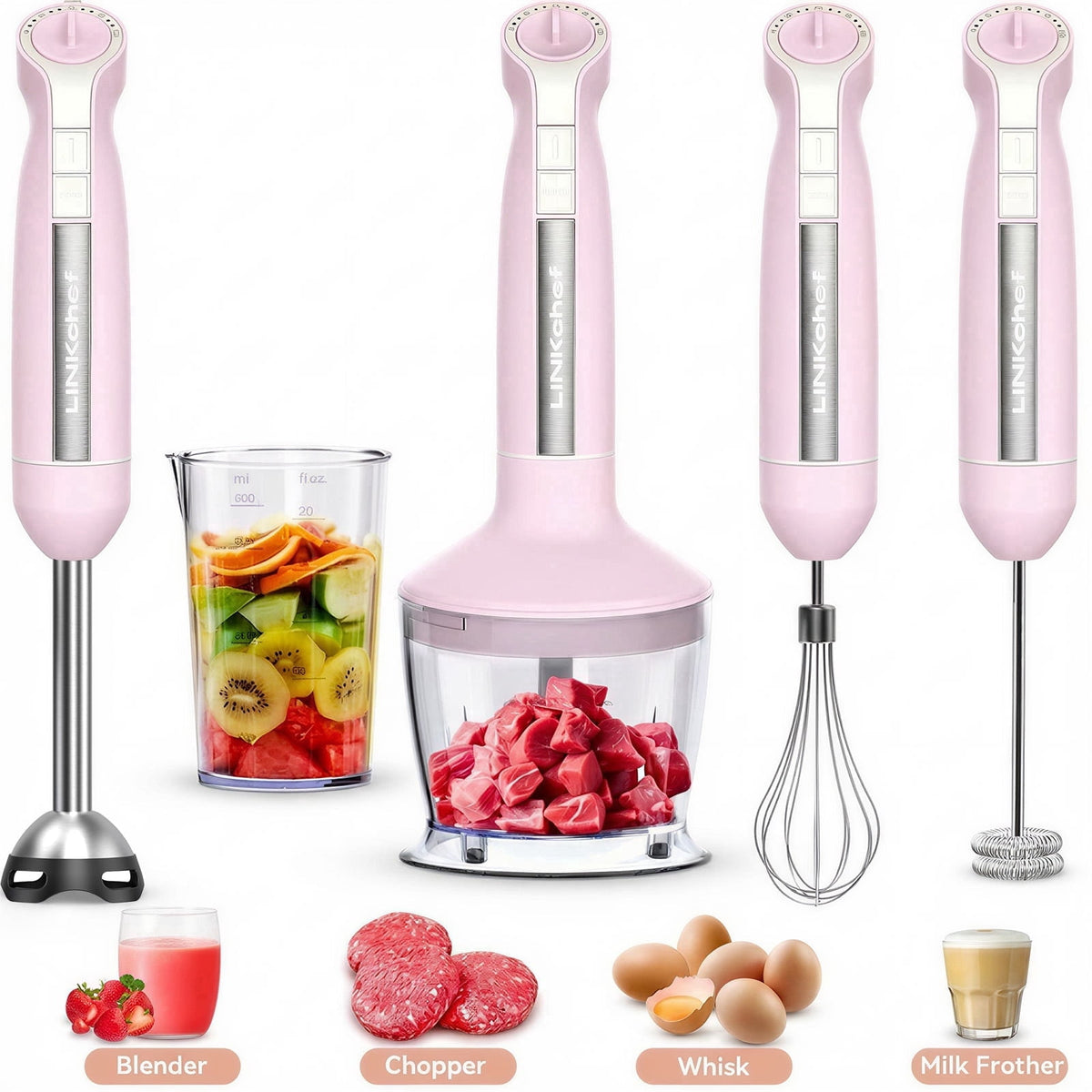 LINKChef Immersion Blender, 1000W 20-Speed 5-in-1 Hand Blender with Turbo Mode, Scratch-Resistant Stick Blender for Baby Food, Ice & Smoothie(Black)