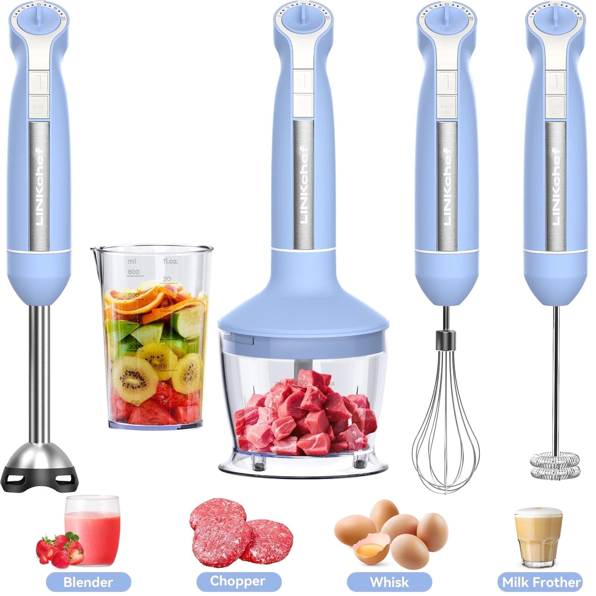 LINKChef Immersion Blender, 1000W 20-Speed 5-in-1 Hand Blender with Turbo Mode, Scratch-Resistant Stick Blender for Baby Food, Ice & Smoothie(Black)
