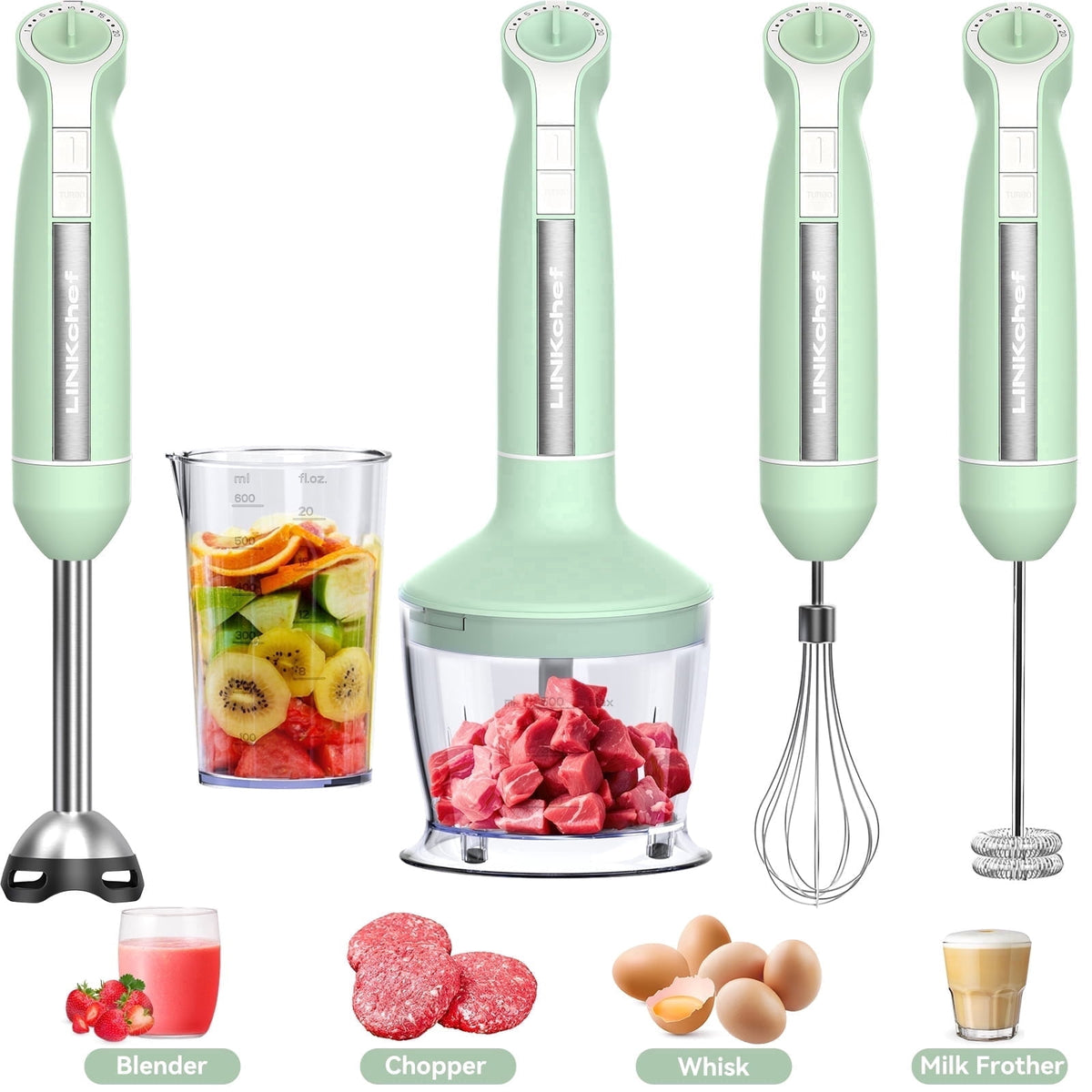 LINKChef Immersion Blender, 1000W 20-Speed 5-in-1 Hand Blender with Turbo Mode, Scratch-Resistant Stick Blender for Baby Food, Ice & Smoothie(Black)