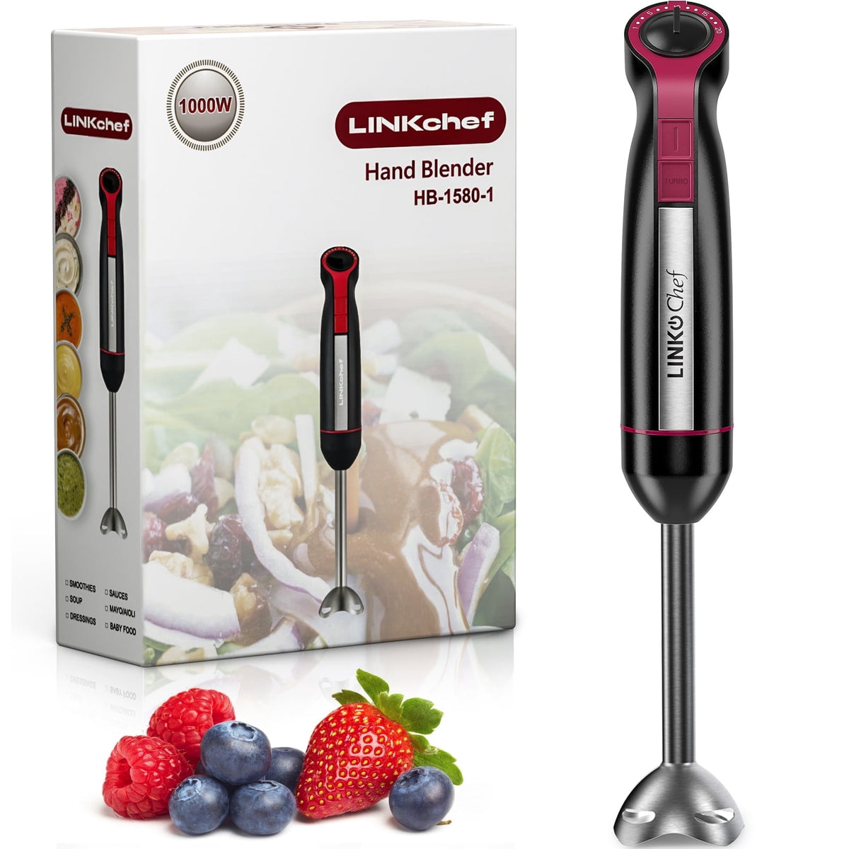 LINKChef Immersion Blender, 20-Speed 1000W Immersion Hand Blender, Stick Blender with Turbo Mode
