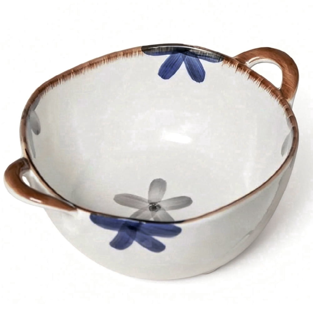 Large Salad Serving Bowl 50oz Deep Pasta Bowl Ceramic Soup Bowl with Handle for Entertaining Fruit Ramen,Decorative Cereal Crock Porcelain Dinnerware