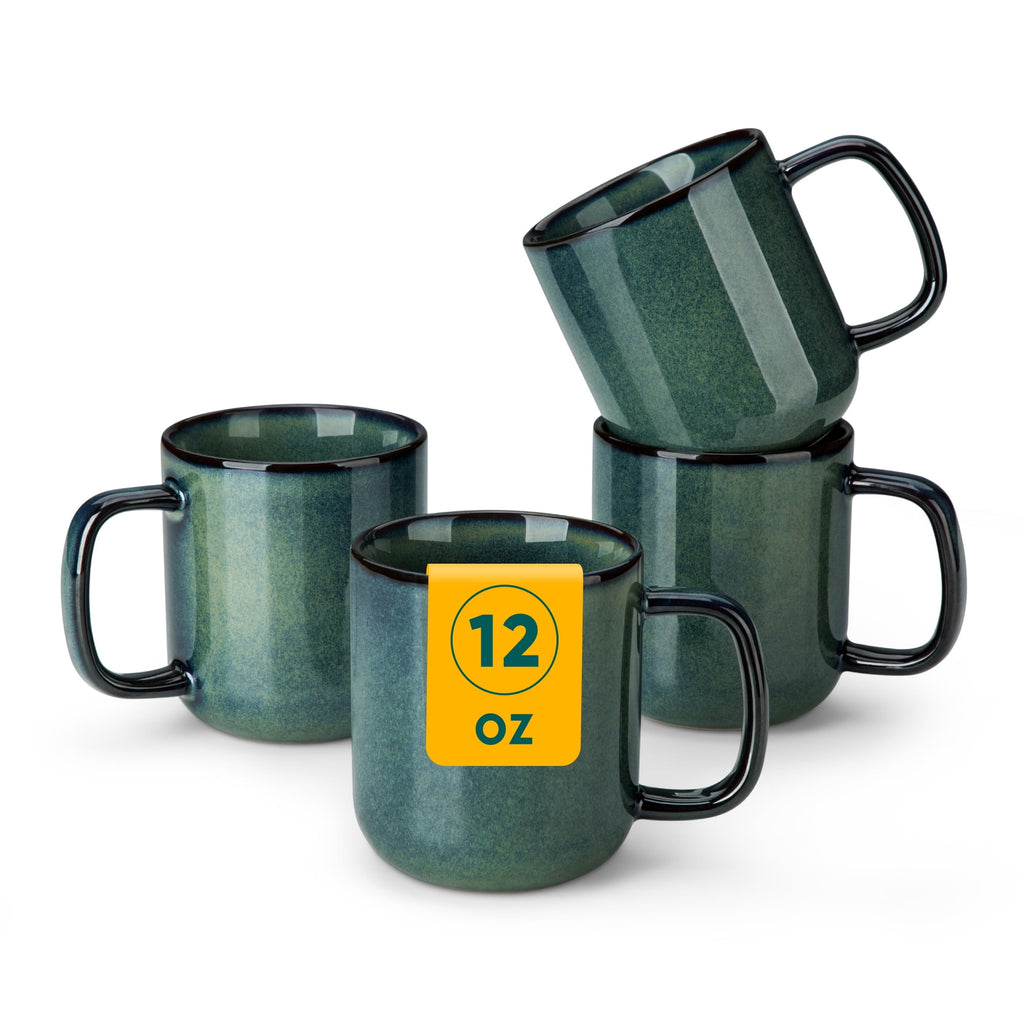 Malacasa Stoneware Coffee Mugs Set, 12 oz Coffee Cups Set of 4, Dishwasher & Microwave Safe, Green