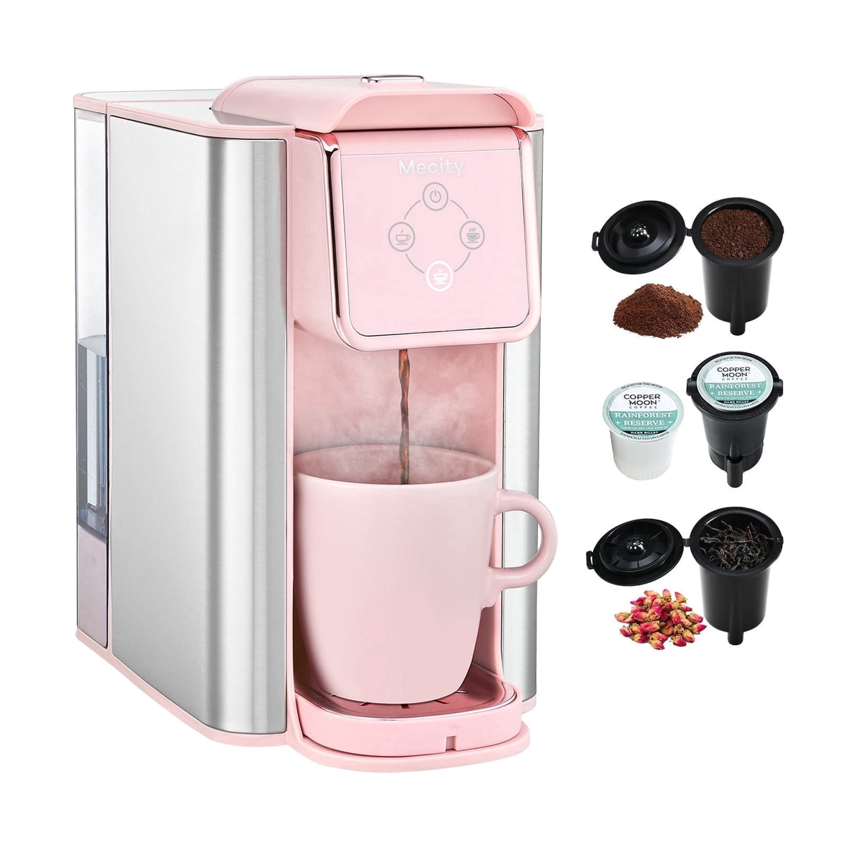 Mecity Coffee Maker 3 in 1 Single Serve Coffee Machine, Compatible with K cup Capsules, Instant Coffee Pot, Tea maker, 6,8,10 Oz Cup, Removable 50 Oz Water Reservoir, 120V 1150W, Black
